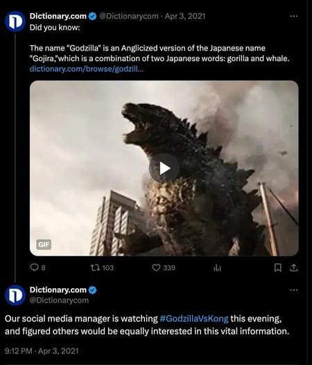brand voice, tweet from dictionary.com 